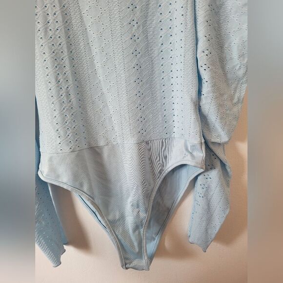 Blue Lace Bodysuit Long Sleeve Ruched Cottagecore Fairy Maiden Soft Girl S - Picture 9 of 9